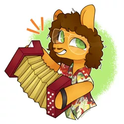 Size: 1000x1000 | Tagged: safe, artist:occultusion, derpibooru import, cheese sandwich, earth pony, pony, 80s, accordion, alternate hairstyle, facial hair, glasses, male, moustache, musical instrument, simple background, solo, stallion, weird al yankovic, white background