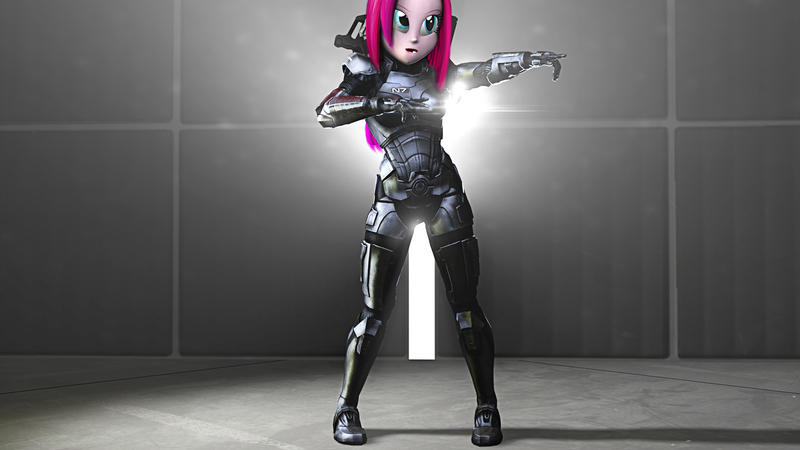 Size: 3840x2160 | Tagged: safe, artist:popa-3d-animations, derpibooru import, pinkie pie, equestria girls, 3d, armor, clothes, cosplay, costume, mass effect, pinkamena diane pie, solo