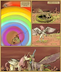 Size: 6000x7000 | Tagged: safe, artist:kvernikovskiy, derpibooru import, princess celestia, princess luna, pony, comic:rebirth of equestria, blushing, bonfire, comic, creation, fan, female, fire, grass, incest, landing, lesbian, looking at each other, mountain, mountain range, nest, origin story, origins, princest, shipping, smoke, wings, younger