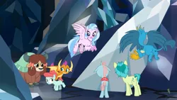 Size: 1280x720 | Tagged: safe, derpibooru import, screencap, ballet jubilee, gallus, ocellus, sandbar, silverstream, smolder, yona, changedling, changeling, classical hippogriff, dragon, earth pony, gryphon, hippogriff, pony, yak, the ending of the end, leak, bow, butt, cloven hooves, colored hooves, dragoness, female, filly, flying, hair bow, jewelry, male, monkey swings, necklace, paw pads, paws, plot, quadrupedal, student six, teenager, wings