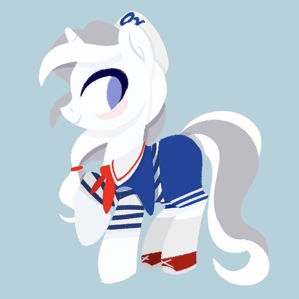 Size: 905x905 | Tagged: safe, artist:herfaithfulstudent, derpibooru import, oc, oc:day dreamer, unofficial characters only, pony, unicorn, blushing, clothes, collar, converse, hat, lineless, scoops ahoy, shoes, shorts, simple background, socks, solo, stranger things, stranger things 3