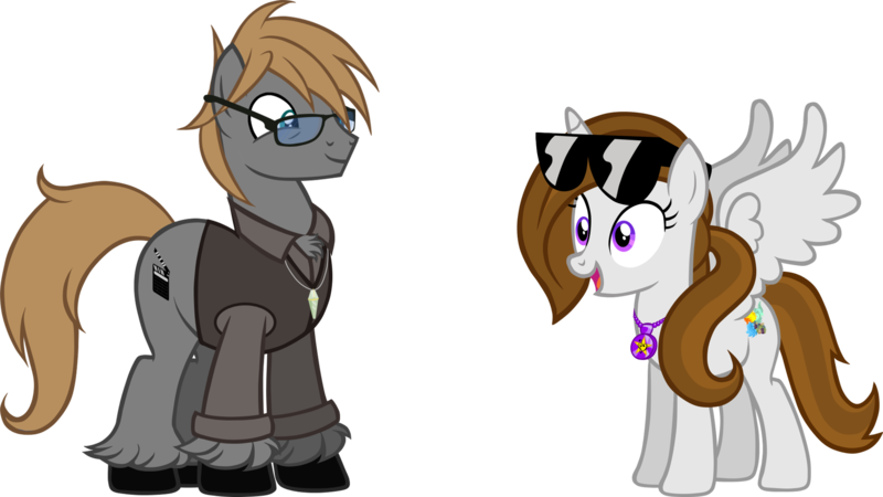 Size: 2000x1125 | Tagged: safe, artist:theeditormlp, derpibooru import, oc, oc:elementa shine, oc:the editor, unofficial characters only, alicorn, earth pony, pony, clothes, female, glasses, male, mare, shirt, simple background, stallion, sunglasses, sweater vest, transparent background, vector