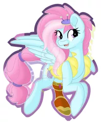 Size: 1600x1931 | Tagged: safe, artist:missmele-madness, derpibooru import, kerfuffle, pegasus, pony, rainbow roadtrip, amputee, clothes, cute, deviantart watermark, female, flying, fufflebetes, mare, obtrusive watermark, pincushion, prosthetic leg, prosthetic limb, prosthetics, simple background, solo, vest, watermark, white background