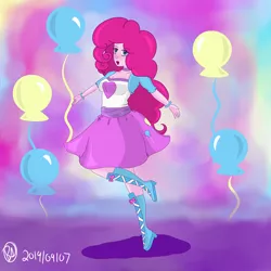 Size: 9000x9000 | Tagged: safe, artist:crystalsunflower, derpibooru import, pinkie pie, equestria girls, absurd resolution, adorasexy, blushing, boots, breasts, cleavage, clothes, cute, diapinkes, freckles, lipstick, open mouth, sexy, shoes, skirt, standing, standing on one leg