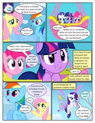 Size: 612x792 | Tagged: safe, artist:newbiespud, derpibooru import, edit, edited screencap, screencap, fluttershy, pinkie pie, rainbow dash, rarity, twilight sparkle, earth pony, pegasus, pony, unicorn, comic:friendship is dragons, artificial wings, augmented, cloud, comic, confused, dialogue, female, flying, grin, hot air balloon, lidded eyes, looking down, looking up, magic, magic wings, mare, raised hoof, screencap comic, smiling, unicorn twilight, wings