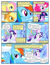 Size: 612x792 | Tagged: safe, artist:newbiespud, derpibooru import, edit, edited screencap, screencap, applejack, fluttershy, pinkie pie, rainbow dash, rarity, twilight sparkle, earth pony, pegasus, pony, unicorn, comic:friendship is dragons, artificial wings, augmented, comic, dialogue, female, freckles, grin, hat, magic, magic wings, mane six, mare, mind control, mirror, raised hoof, reflection, screencap comic, smiling, unicorn twilight, wings, worried