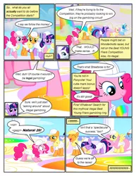 Size: 612x792 | Tagged: safe, artist:newbiespud, derpibooru import, edit, edited screencap, screencap, applejack, fluttershy, pinkie pie, rainbow dash, rarity, twilight sparkle, earth pony, pegasus, pony, unicorn, comic:friendship is dragons, clothes, comic, dialogue, eyes closed, female, freckles, hard hat, liquid rainbow, mane six, mare, rainbow, raised hoof, screencap comic, shocked, smiling, unicorn twilight, weather factory uniform