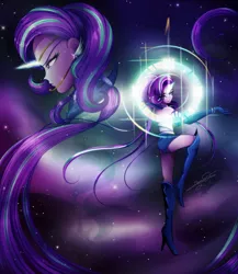 Size: 1920x2208 | Tagged: artist:jenndylyon, boots, clothes, crossover, cutie mark, derpibooru import, human, humanized, magic, safe, sailor moon, shoes, solo, space, starlight glimmer, stars, uniform