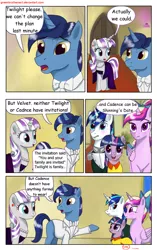 Size: 1950x3102 | Tagged: safe, artist:greenbrothersart, derpibooru import, night light, princess cadance, shining armor, twilight sparkle, twilight velvet, alicorn, pony, unicorn, comic:love is magic, blushing, clothes, comic, dress, female, filly, filly twilight sparkle, male, mare, pointing, stallion, teen princess cadance, teenager, unicorn twilight, younger