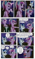 Size: 1950x3249 | Tagged: safe, artist:greenbrothersart, derpibooru import, princess cadance, shining armor, twilight sparkle, alicorn, pony, unicorn, comic:love is magic, carriage, clothes, comic, dress, female, filly, filly twilight sparkle, male, nervous, night, sitting, teen princess cadance, teenager, tongue out, unicorn twilight, younger