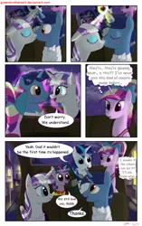 Size: 1950x3102 | Tagged: safe, artist:greenbrothersart, derpibooru import, night light, princess cadance, shining armor, twilight sparkle, twilight velvet, alicorn, pony, unicorn, comic:love is magic, carriage, clothes, comic, dress, female, filly, filly twilight sparkle, kissing, male, mare, night, sitting, smiling, stallion, teen princess cadance, teenager, unicorn twilight, younger