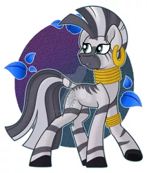 Size: 1600x1879 | Tagged: artist:missmele-madness, bracelet, derpibooru import, deviantart watermark, ear piercing, earring, female, jewelry, neck rings, obtrusive watermark, piercing, quadrupedal, safe, solo, watermark, zebra, zecora