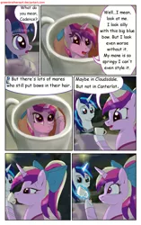 Size: 1950x3102 | Tagged: safe, artist:greenbrothersart, derpibooru import, princess cadance, shining armor, twilight sparkle, alicorn, pony, unicorn, comic:love is magic, clothes, comic, cup, dress, drinking, female, filly, filly twilight sparkle, male, night, party, table, teen princess cadance, teenager, unicorn twilight, younger