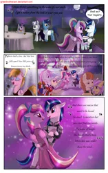 Size: 1950x3102 | Tagged: safe, artist:greenbrothersart, derpibooru import, night light, princess cadance, shining armor, twilight sparkle, twilight velvet, oc, alicorn, pegasus, pony, unicorn, comic:love is magic, comic, dancing, female, filly, filly twilight sparkle, lyrics, male, mare, night, party, singing, stallion, teen princess cadance, teenager, text, unicorn twilight, younger