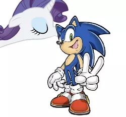 Size: 1018x945 | Tagged: safe, artist:sonicsuperstar1991, derpibooru import, edit, rarity, pony, crack shipping, crossover, crossover shipping, eyes closed, female, kissing, male, needs more jpeg, peace sign, rarisonic, shipping, simple background, sonic the hedgehog, sonic the hedgehog (series), straight, white background