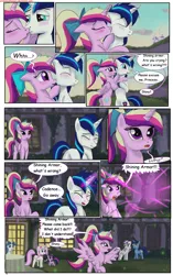 Size: 1950x3102 | Tagged: safe, artist:greenbrothersart, derpibooru import, fancypants, fleur-de-lis, princess cadance, shining armor, twilight sparkle, alicorn, firefly (insect), insect, pony, unicorn, comic:love is magic, blushing, book, comic, crying, female, filly, filly twilight sparkle, male, mare, stallion, tail wrap, teen princess cadance, teenager, teleportation, unicorn twilight, younger