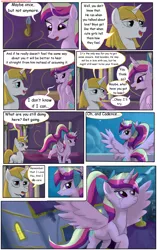 Size: 1950x3102 | Tagged: safe, artist:greenbrothersart, derpibooru import, prince blueblood, princess cadance, alicorn, pony, unicorn, comic:love is magic, balcony, comic, crying, duo, female, flying, male, night, teen princess cadance, teenager