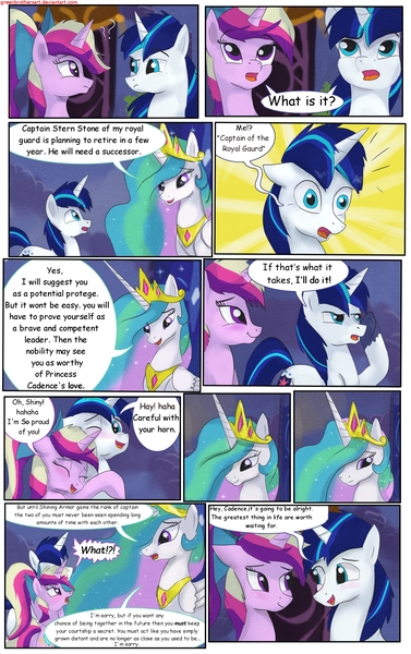 Size: 1950x3102 | Tagged: safe, artist:greenbrothersart, derpibooru import, princess cadance, princess celestia, shining armor, alicorn, pony, unicorn, comic:love is magic, comic, female, hug, male, mare, teen princess cadance, teenager