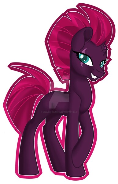 Size: 1600x2487 | Tagged: safe, artist:missmele-madness, derpibooru import, tempest shadow, pony, unicorn, broken horn, deviantart watermark, eye scar, female, horn, mare, obtrusive watermark, scar, simple background, solo, watermark, white background