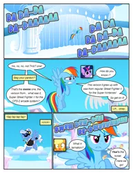 Size: 612x792 | Tagged: safe, artist:newbiespud, derpibooru import, edit, edited screencap, screencap, applejack, derpy hooves, rainbow dash, twilight sparkle, earth pony, pony, unicorn, comic:friendship is dragons, background pony, background pony audience, cheering, cloud, comic, dialogue, female, flying, frown, headset, male, mare, microphone, nervous, onomatopoeia, screencap comic, stallion, surprised, unicorn twilight