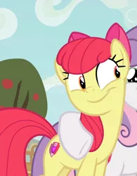 Size: 682x876 | Tagged: safe, derpibooru import, screencap, apple bloom, scootaloo, sweetie belle, earth pony, pony, unicorn, growing up is hard to do, adorabloom, cropped, cute, cutie mark, female, hug, mare, offscreen character, older, older apple bloom, older scootaloo, smiling, solo focus, the cmc's cutie marks