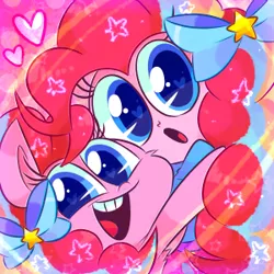 Size: 300x300 | Tagged: safe, artist:vdru7, derpibooru import, pinkie pie, pony, equestria girls, bow, cute, diapinkes, female, hair bow, heart, heart eyes, hug, human ponidox, looking at you, open mouth, rainbow power, self ponidox, stars, wingding eyes
