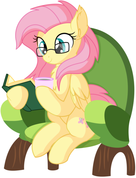 Size: 1864x2427 | Tagged: safe, artist:cyanlightning, derpibooru import, fluttershy, pegasus, pony, .svg available, absurd resolution, book, chair, chest fluff, clothes, cute, ear fluff, female, folded wings, glasses, mare, reading, shyabetes, simple background, sitting, solo, transparent background, vector, wings