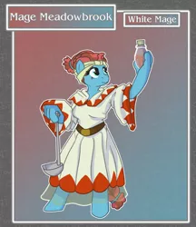 Size: 1688x1950 | Tagged: safe, alternate version, artist:brownie-bytes, derpibooru import, meadowbrook, anthro, earth pony, unguligrade anthro, cloak, clothes, crossover, final fantasy, ladle, potion, solo, story included, white mage
