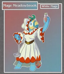 Size: 1688x1950 | Tagged: safe, alternate version, artist:brownie-bytes, derpibooru import, meadowbrook, anthro, earth pony, unguligrade anthro, cloak, clothes, crossover, elixer, fantasy class, final fantasy, healer's mask, hood, ladle, mask, potion, solo, white mage