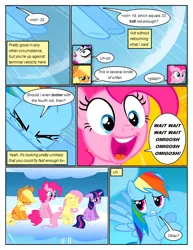 Size: 612x792 | Tagged: safe, artist:newbiespud, derpibooru import, edit, edited screencap, screencap, applejack, fluttershy, pinkie pie, rainbow dash, rarity, twilight sparkle, earth pony, pegasus, pony, unicorn, comic:friendship is dragons, cloud, comic, confused, covering eyes, crying, dialogue, eyes closed, falling, female, flying, hat, mane six, mare, on a cloud, open mouth, sad, scared, screencap comic, smiling, unicorn twilight