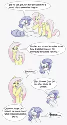 Size: 6520x12032 | Tagged: suggestive, artist:flicker-show, derpibooru import, fluttershy, rarity, pony, dragon dropped, comic, dialogue, duo, female, implied blowjob, implied oral, implied sex, implied shipping, implied sparity, implied straight, mare, misspelling, simple background, traditional art, white background