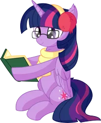 Size: 5738x7011 | Tagged: safe, artist:cyanlightning, derpibooru import, twilight sparkle, twilight sparkle (alicorn), alicorn, pony, .svg available, absurd resolution, book, chest fluff, clothes, cute, ear fluff, female, folded wings, glasses, mare, reading, scarf, simple background, sitting, solo, transparent background, vector, wings