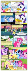 Size: 612x1553 | Tagged: safe, artist:newbiespud, derpibooru import, edit, edited screencap, screencap, applejack, fluttershy, pinkie pie, rainbow dash, rarity, sapphire shores, starlight glimmer, twilight sparkle, earth pony, pegasus, pony, unicorn, comic:friendship is dragons, background pony, bowtie, clothes, comic, croquet, croquet mallet, dialogue, dress, eyes closed, female, freckles, grin, hat, hoof shoes, hot air balloon, looking up, male, mane six, mare, monocle, mouth hold, necktie, on back, raised hoof, s5 starlight, screencap comic, smiling, stallion, suit, sun hat, surprised, top hat, unicorn twilight, wide eyes, worried