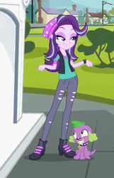 Size: 374x579 | Tagged: safe, derpibooru import, edit, edited screencap, screencap, spike, spike the regular dog, starlight glimmer, dog, equestria girls, mirror magic, spoiler:eqg specials, animated, beanie, beanie hat, clothes, cropped, cyoa, female, gif, hat, male, shipping, sparlight, straight, unf, vector