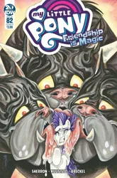 Size: 1054x1600 | Tagged: safe, artist:sararichard, derpibooru import, idw, official, rarity, cerberus, spoiler:comic, spoiler:comic82, cover, licking, multiple heads, three heads, tongue out