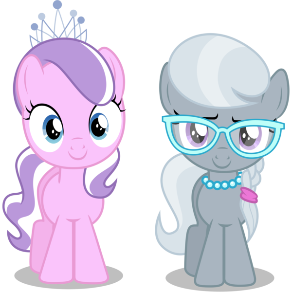 Size: 1600x1600 | Tagged: safe, artist:caliazian, derpibooru import, diamond tiara, silver spoon, earth pony, pony, duo, female, filly, glasses, jewelry, looking at you, necklace, simple background, transparent background