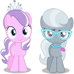Size: 1600x1600 | Tagged: safe, artist:caliazian, derpibooru import, diamond tiara, silver spoon, earth pony, pony, duo, female, filly, glasses, jewelry, looking at you, necklace, simple background, transparent background