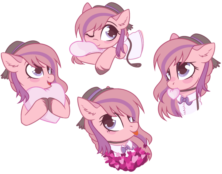 Size: 1995x1566 | Tagged: safe, artist:cloud-fly, artist:unichan, derpibooru import, oc, oc:sweet haze, unofficial characters only, pony, :p, collar, cute, hat, heart, leash, one eye closed, tongue out