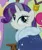 Size: 320x382 | Tagged: safe, derpibooru import, screencap, pinkie pie, rarity, earth pony, pony, unicorn, the last problem, leak, cropped, female, image, jpeg, low quality, mare, offscreen character, old, older, older pinkie pie, older rarity, skunk stripe, solo focus