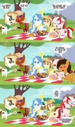 Size: 568x960 | Tagged: safe, artist:archooves, derpibooru import, oc, oc:chilenia, oc:nucita, oc:princess argenta, oc:princess peruvia, oc:roasty bean, oc:tailcoatl, ponified, unofficial characters only, pony, alcohol, angry, argentina, chile, colombia, comic, dialogue, empanada, female, food, hat, looking at each other, mare, mexico, nation ponies, open mouth, peru, pisco, pointy ponies, spanish, speech bubble, taco, venezuela, watermark