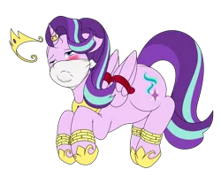 Size: 4000x3200 | Tagged: suggestive, artist:greaterlimit, artist:ryuseihikari, derpibooru import, starlight glimmer, alicorn, pony, alicornified, belt, blushing, bondage, bound wings, cloth gag, collaboration, crown, floppy ears, gag, hoof shoes, horn, horn ring, jewelry, lidded eyes, magic suppression, princess starlight glimmer, race swap, regalia, ring, rope, rope bondage, starlicorn, wings, xk-class end-of-the-world scenario