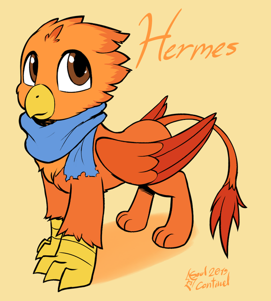 Size: 1056x1169 | Tagged: safe, artist:soulcentinel, derpibooru import, oc, oc:hermes, gryphon, clothes, cute, griffon oc, scarf, solo