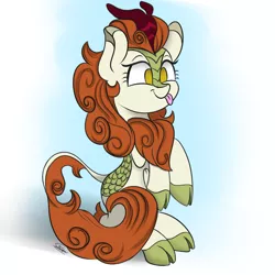 Size: 2160x2160 | Tagged: safe, artist:sadtrooper, derpibooru import, autumn blaze, kirin, :p, awwtumn blaze, cute, female, quadrupedal, simple background, sitting, solo, tongue out, white background