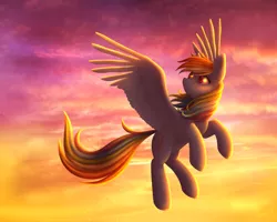 Size: 3500x2800 | Tagged: safe, artist:avrameow, derpibooru import, rainbow dash, pegasus, pony, backlighting, cloud, cloudy, cutie mark, female, flying, mare, sky, solo, spread wings, wings