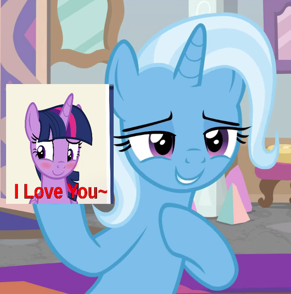 Size: 717x724 | Tagged: safe, derpibooru import, edit, edited screencap, screencap, trixie, twilight sparkle, twilight sparkle (alicorn), alicorn, a horse shoe-in, equestria girls, equestria girls series, spring breakdown, spoiler:eqg series (season 2), blushing, cropped, cute, diatrixes, female, lesbian, shipping, twiabetes, twixie