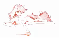 Size: 2560x1678 | Tagged: safe, artist:júlien gínko, derpibooru import, roseluck, pony, behaving like a cat, collar, lying, missing cutie mark, pet tag, pony pet, rosepet, sketch, yarn, yarn ball