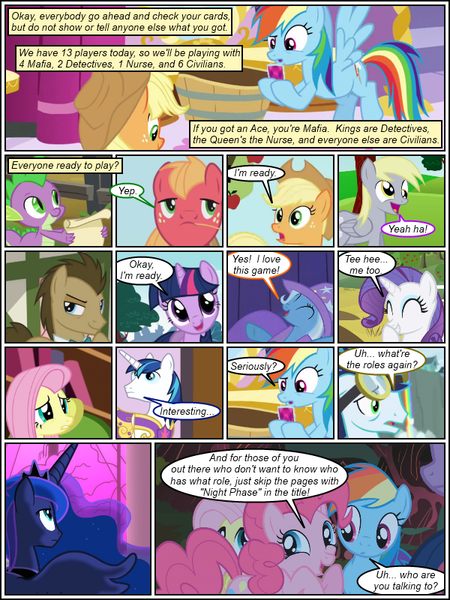Size: 600x800 | Tagged: safe, artist:dragontrainer13, artist:newbiespud, derpibooru import, edit, edited screencap, screencap, applejack, big macintosh, derpy hooves, doctor whooves, fluttershy, pinkie pie, princess luna, rainbow dash, rarity, shining armor, soarin', spike, time turner, trixie, twilight sparkle, alicorn, dragon, earth pony, pegasus, pony, unicorn, comic:friendship is dragons, apple, background pony, book, bookcase, bowtie, bucket, collaboration, comic, dialogue, ethereal mane, eyes closed, female, flying, food, grin, hat, hoof hold, laughing, looking up, male, mane seven, mane six, mare, open mouth, screencap comic, scroll, slit eyes, smiling, stallion, starry mane, straw in mouth, thinking, tree, unamused, unicorn twilight, worried