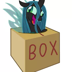 Size: 1000x1000 | Tagged: artist:cheezedoodle96, box, changeling, changeling in a box, changeling queen, crazylis, derpibooru import, female, hole, insanity, queen chrysalis, safe, vector