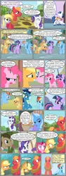 Size: 600x1592 | Tagged: safe, artist:dragontrainer13, artist:newbiespud, derpibooru import, edit, edited screencap, screencap, applejack, big macintosh, derpy hooves, doctor whooves, pinkie pie, rainbow dash, rarity, shining armor, soarin', time turner, trixie, twilight sparkle, earth pony, pegasus, pony, unicorn, comic:friendship is dragons, angry, annoyed, apple, background pony, bendy straw, bowtie, cloak, clothes, collaboration, comic, crossed arms, dialogue, drinking, drinking straw, eyes closed, female, food, freckles, goggles, grin, hat, looking back, looking down, looking up, male, mare, nervous, nervous grin, raised hoof, screencap comic, sitting, smiling, stallion, straw in mouth, suspicious, tree, unicorn twilight, uniform, unshorn fetlocks, wonderbolts, wonderbolts uniform, yoke