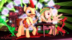 Size: 1280x720 | Tagged: safe, artist:sky chaser, derpibooru import, oc, oc:sky chaser, oc:wooden toaster, pegasus, pony, 3d, beard, facial hair, female, guitar, ink, male, mare, music, musical instrument, song, source filmmaker, stage, stallion